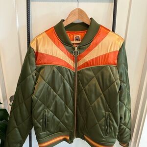 Olive and Orange Quilted Bomber Jacket